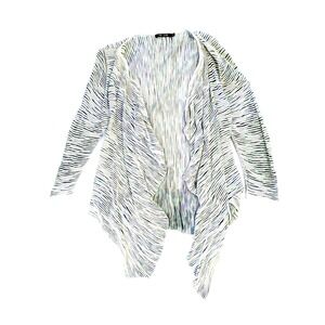 NIC+ZOE Womens Multi Color Striped Draped Waterfall Open Front Cardigan PS